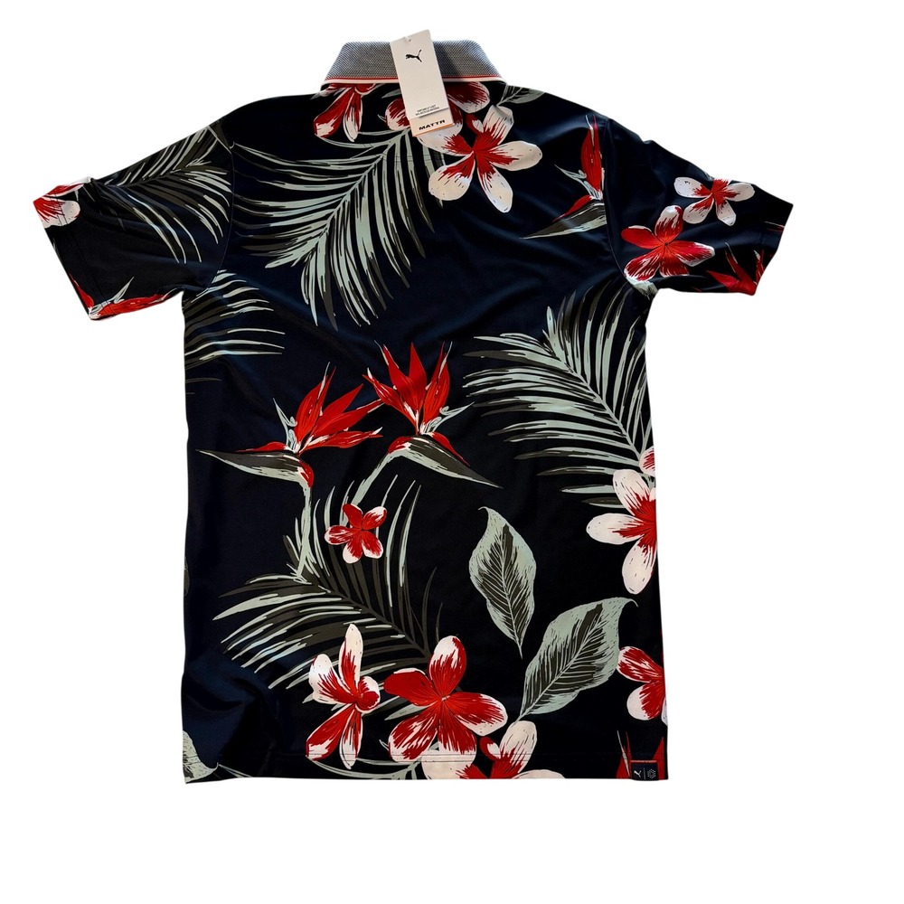 Puma MATTR Golf Polo Shirt Mens Palm Floral Print Short Sleeve Red Blue Size S - Picture 2 of 9